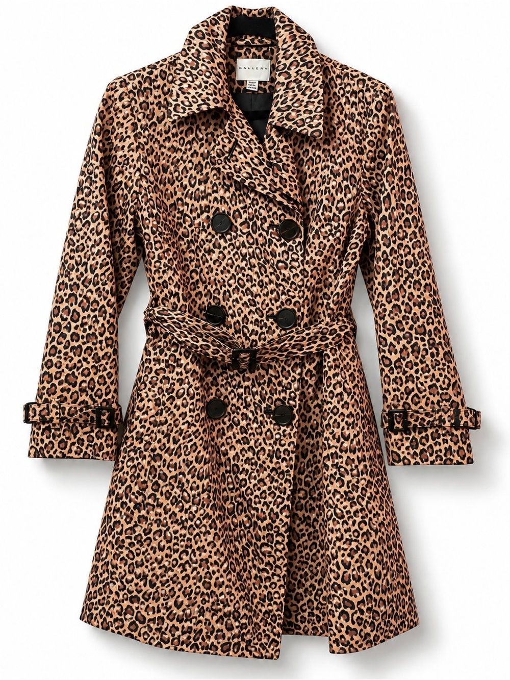 Vintage Gallery Leopard Print Belted Trench Coat Brown Black S